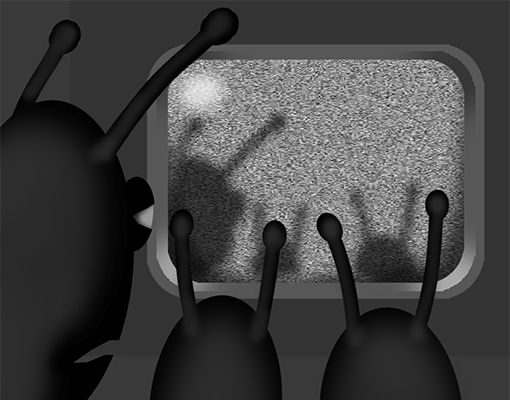 Aliens watching static TV from earth by Lance Mitchell